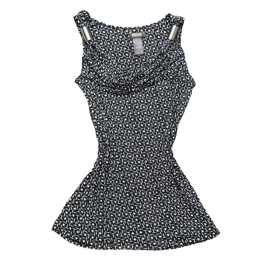 KENNETH COLE REACTION women's black and white design flowy scoop neck tank, M.